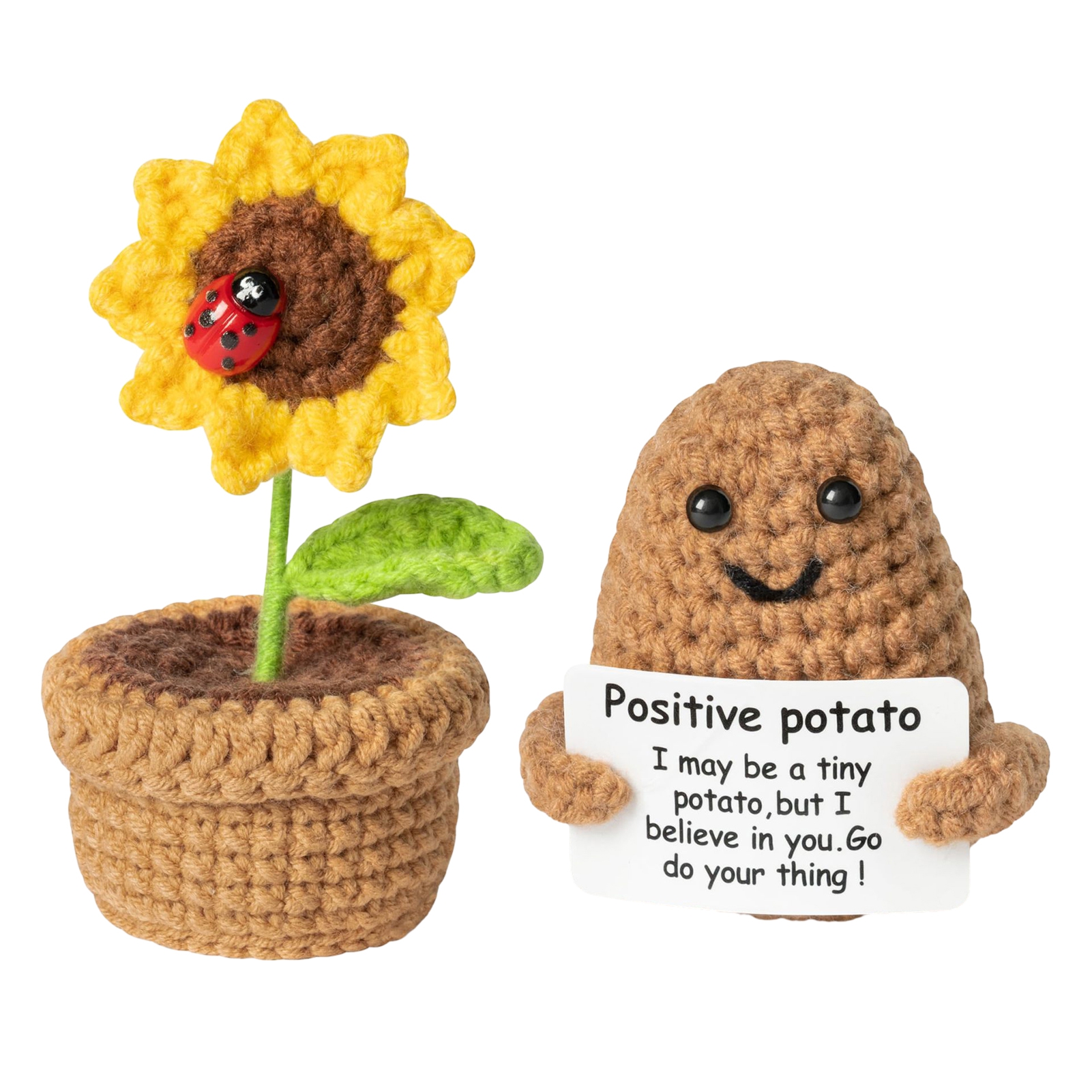 Duixinghas Emotional Support Potato Toy Crocheted Potted Sunflower Ornament  Cartoon Potato Toy Set Positive Life Vegetable Dolls for Stress Relief  Comfort 2pcs 